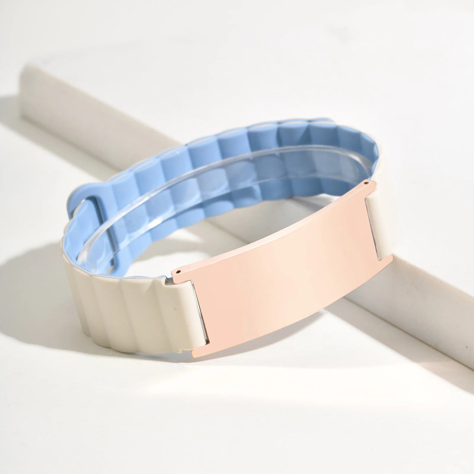 Vnox Free Engraving Magnetic Silicone Bracelet For Women,Stainless Steel Curved Nameplate Bracelet Bangle,Customizable Jewelry