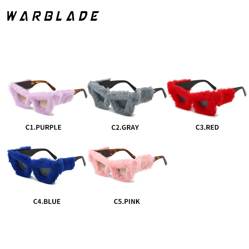 Lunettes de soleil tendance surdimensionnées en peluche pour femme, verres solaires d'hiver doux et moelleux, œil de chat, personnalité, fête, festival