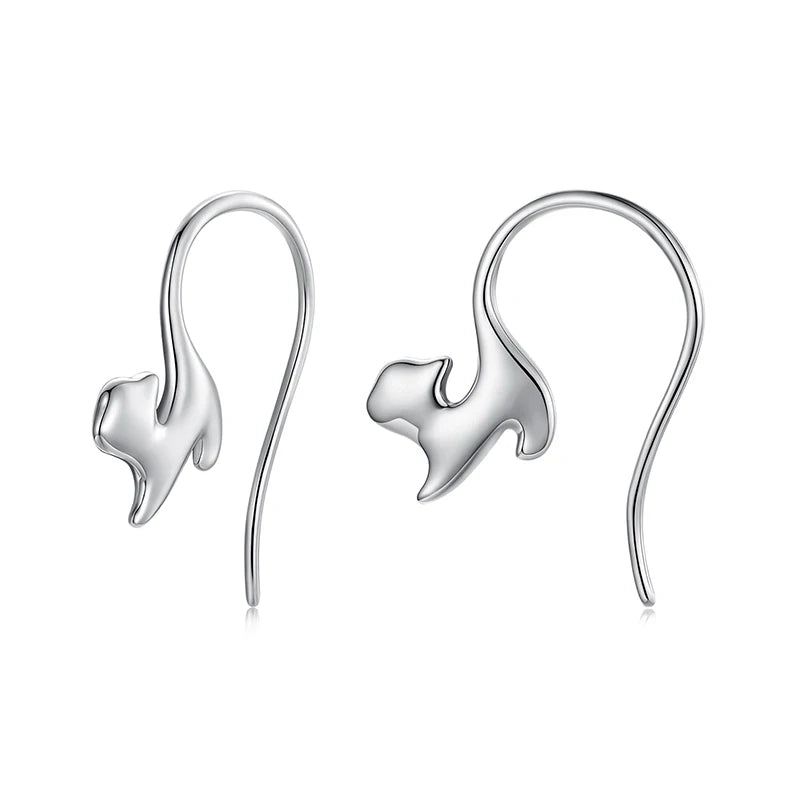 WOSTU Real 925 Sterling Silver Lovely Cat Stud Earrings For Women European Animal Ear Hoops Party Jewelry Birthday Gift