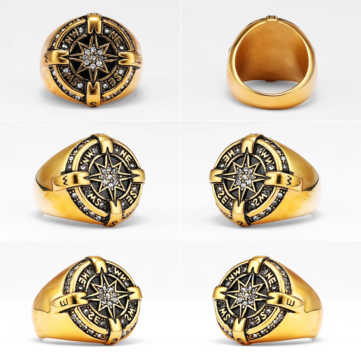 Compass Rings Design Element Luxury Nautical Compass Ring / Stainless Steel