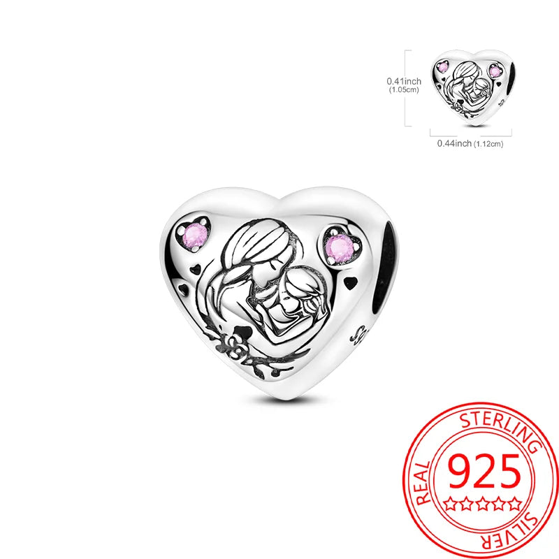 925 Sterling Silver Sparkling Pink Heart Charm Pendant Beads Fit Original Bracelet for Women Valentine Day Jewelry Gifts