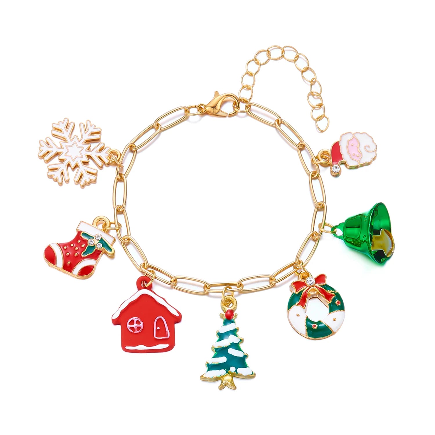 Fashion Christmas Metal Chain Bracelet for Women Santa Claus Christmas Tree Snowflake Bell Elk Bracelets Party Charm Jewelry