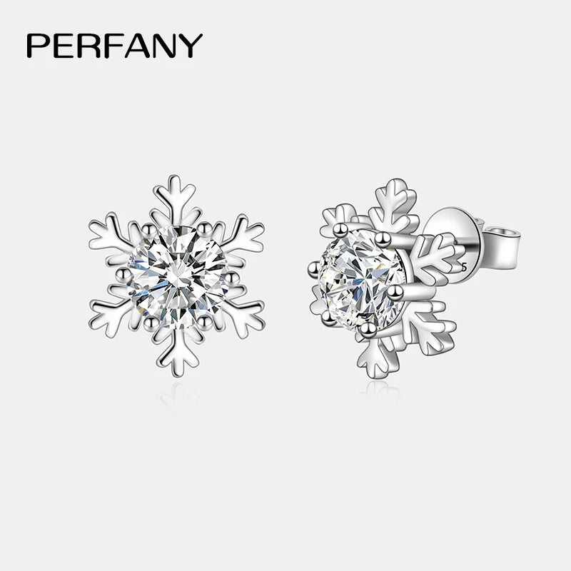 PERFANY 0.3-1CT Moissanite Stud Earrings Women S925 Pure Silver Snowflake Design Laboratory Diamond Elegant Fashion Jewelry - Madeinsea©