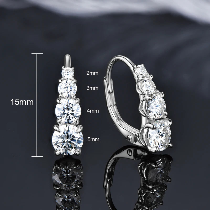 All Moissanite Hoops Luxury Earrings for Women 925 Sterling Silver Wedding Daily Wear Jewelry 6.5mm&5.5mm&4mm Round Lad Diamond