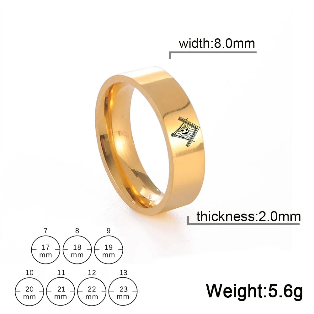 Herrenring Freimaurer, Titan 304L Edelstahl, Freimaurersymbol, Gold/Schwarz, Schmuck der Freimaurer und Tempelritter