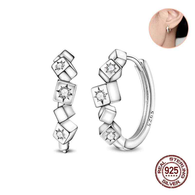 New Original 925 Sterling Silver Hoop Earrings Rose Gold Color Zircon Studs Earring For Women Luxury Wedding Engagement Gift