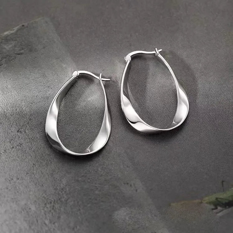 BF CLUB 925 Sterling Silver Earrings For Women Trendy Simple Oval Twist Earring Jewelry Prevent Allergy Party Accessories