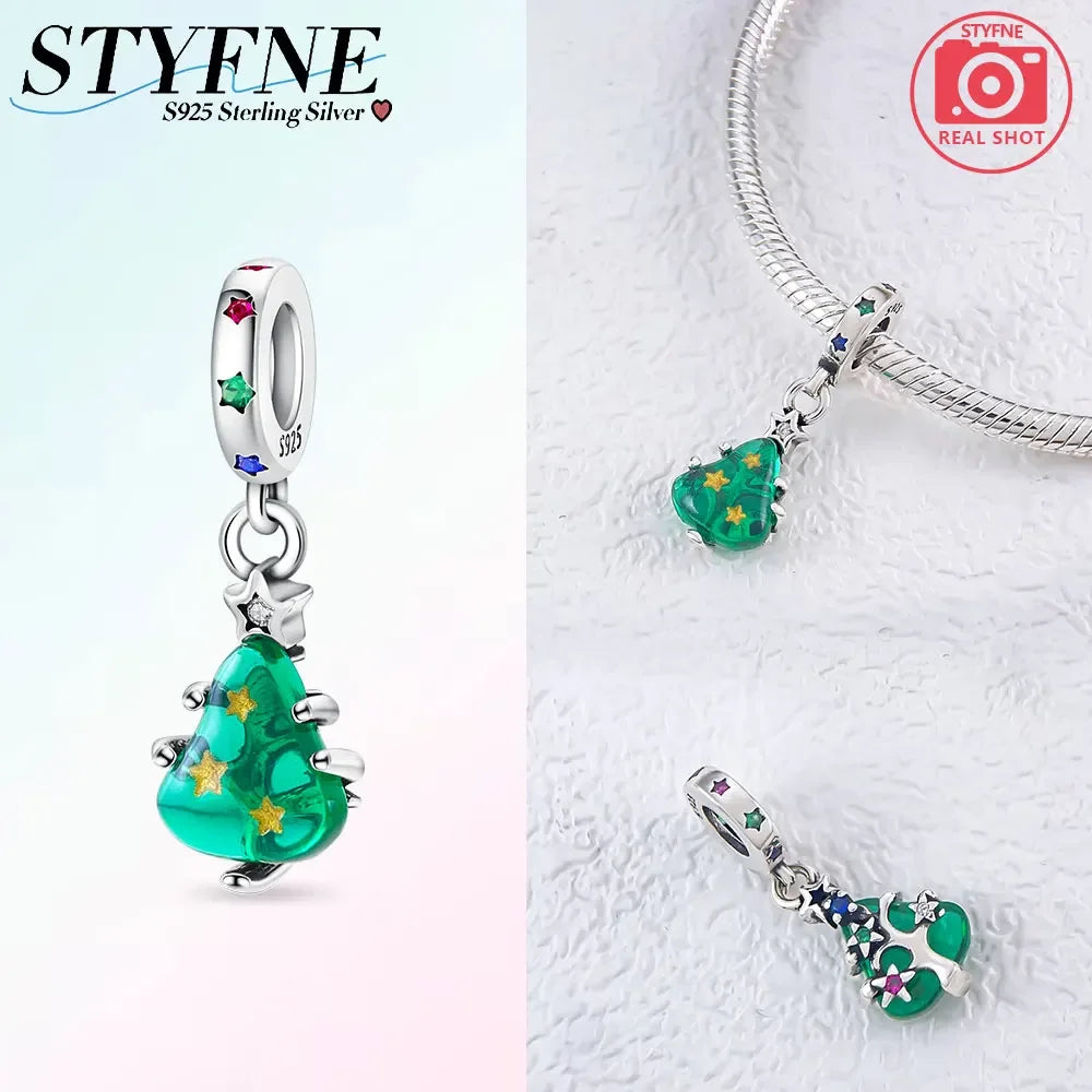 Charm 925 Sterling Silver Christmas Tree Hat Love Elk Beaded Fit Women's Bracelet Diy Jewelry Making Christmas Gift