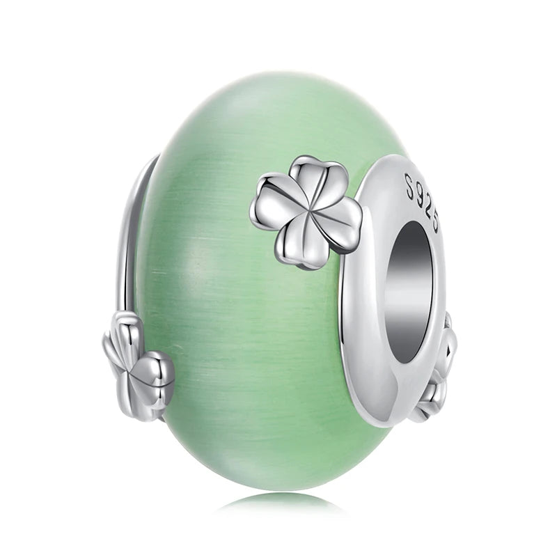 WOSTU 925 Silver Green Butterfly Heart Charm Clover Murano Bead Dragonfly unicorn Pendant fit Bracelet Necklace DIY Jewelry Gift