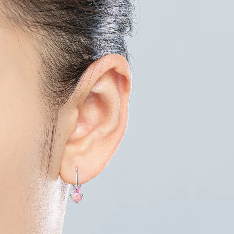 OXTAO Opal Hook Earrings Ladies 925 Sterling Silver Cute Enamel Process Rabbit for Women Daily Wear Fine Jewelry Gift Wholesale