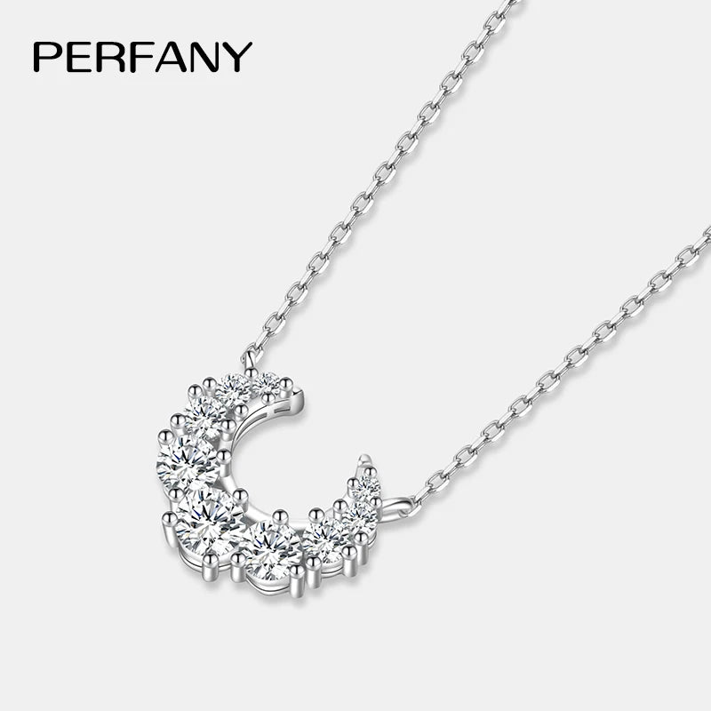 PERFANY 0.66CT Full Moissanite Necklace for Women S925 Pure Silver Moon Design Laboratory Diamond Pendant Fashion Luxury Jewelry - Madeinsea©