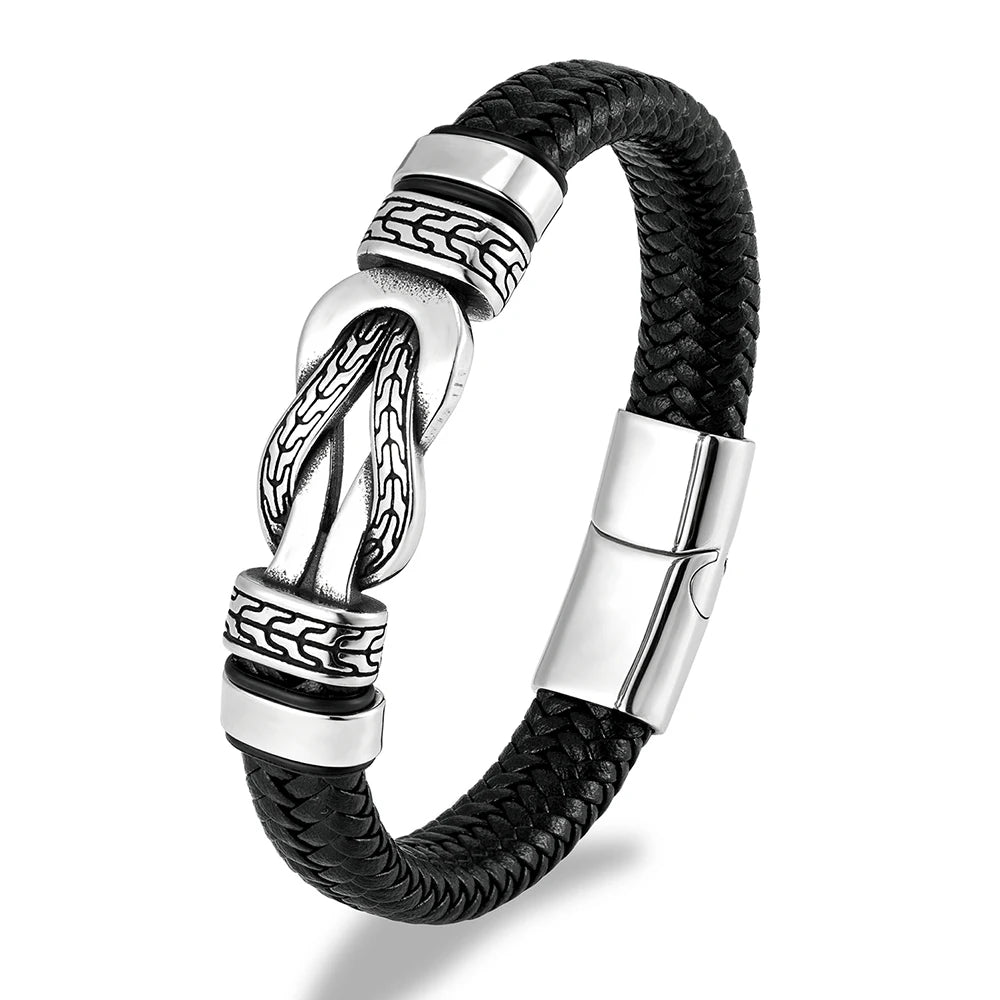 MKENDN Classic Men Infinity Bracelet Woven Multilayer Braided Leather Bracelets Stainless Steel Sailor Knot Jewelry Gifts