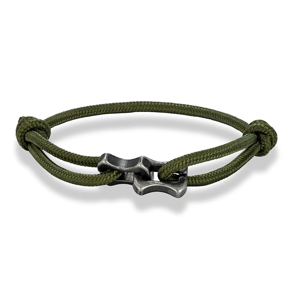 MKENDN Locomotive Vintage Oxidized Black Keel Chain Link Men Women Nylon Rope Bracelet Punk Stainless Steel Motorcycle Bracelets