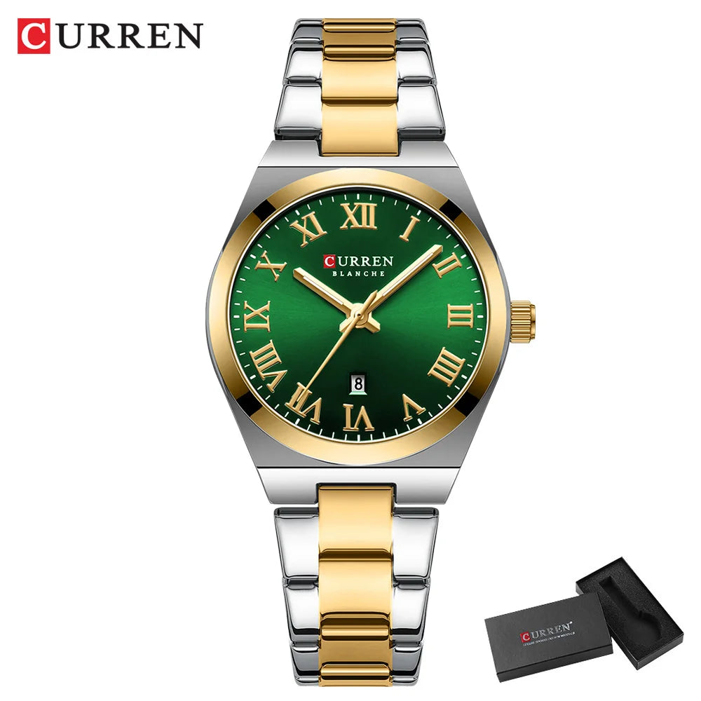 CURREN Fashionable Quartz Watches for Women Roman Numerals Simple Elegant Stainless Steel Braclete Ladies Wristwatch