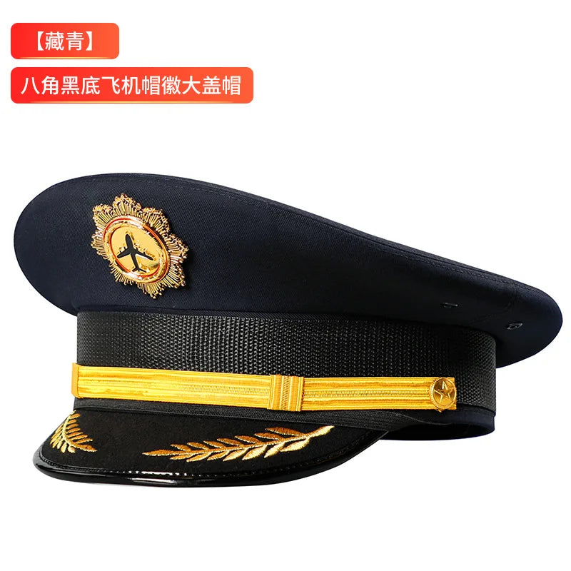 Vintage Officer Peaked Cap Classic Design Adjustable Strap for Aviation Navy Captain Security Railway Personnel Unisex Fits Most