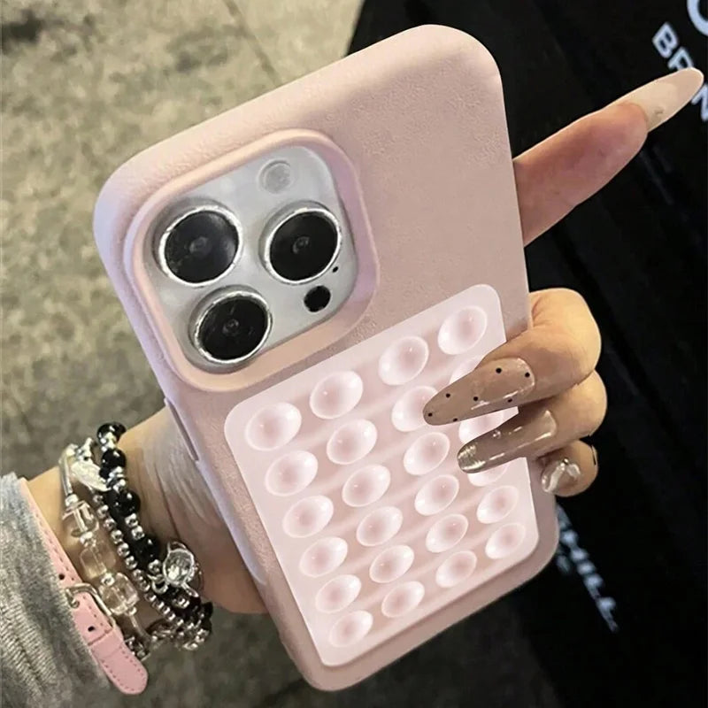 Luxuriöse 3D-Handyhülle mit Saugnapfständer und Litschi-Muster für Xiaomi Redmi Note 14, 13, 12 Pro Plus 5G, 11, 12S, 10 und Redmi 14C, 13C und 4G