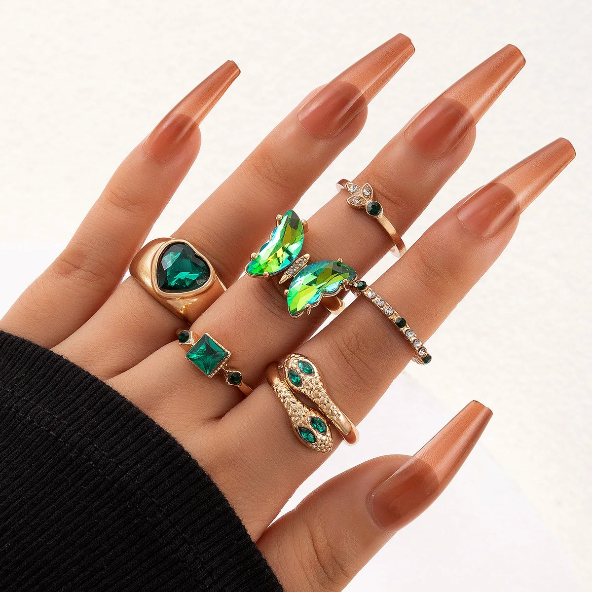 New Crystal Geometric Kunckle Ring Set For Women Colorful Rhinestone Heart Butterfly Snake Wedding Finger Ring Boho Jewelry
