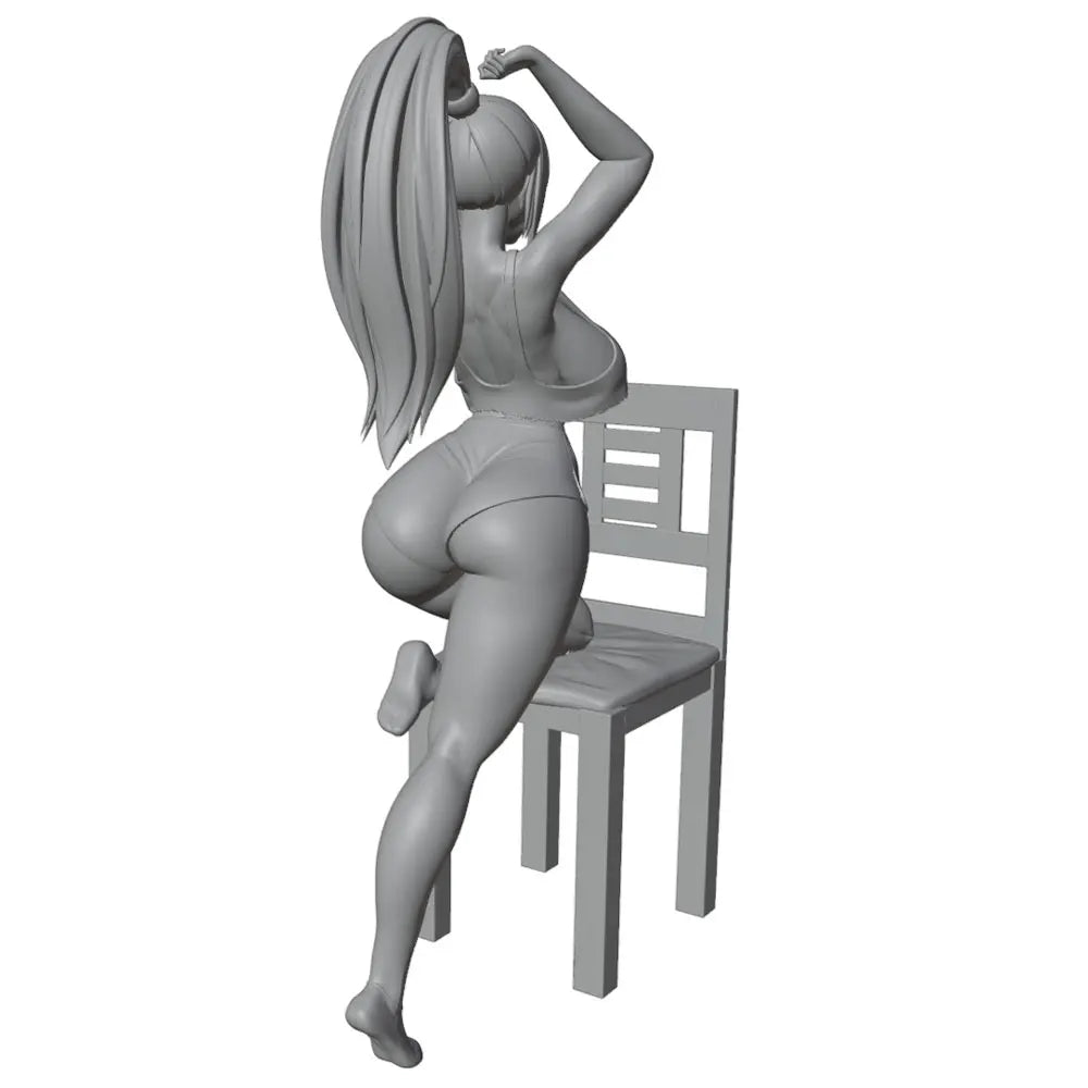 1/24 Miniature Resin Model Statue, 75mm Character Toy Model Kit, Long-Haired Beautiful Girl Tidying Her Hair by the Chair, High-Detailed Resin Model Figure, Unpainted, Perfect for Role-Playing Games and Collecting