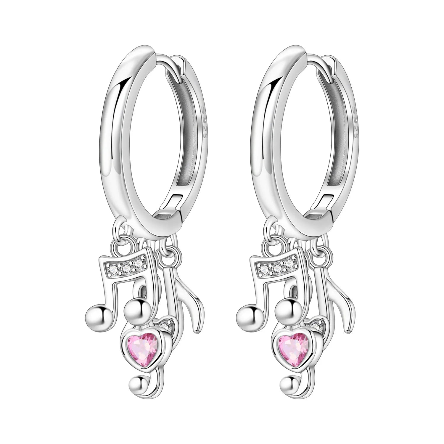 PANPOKI 925 Sterling Silver Pink Heart Musical Note Drop Earrings Women Earrings Charm Fashion Versatile Party Jewelry Gifts
