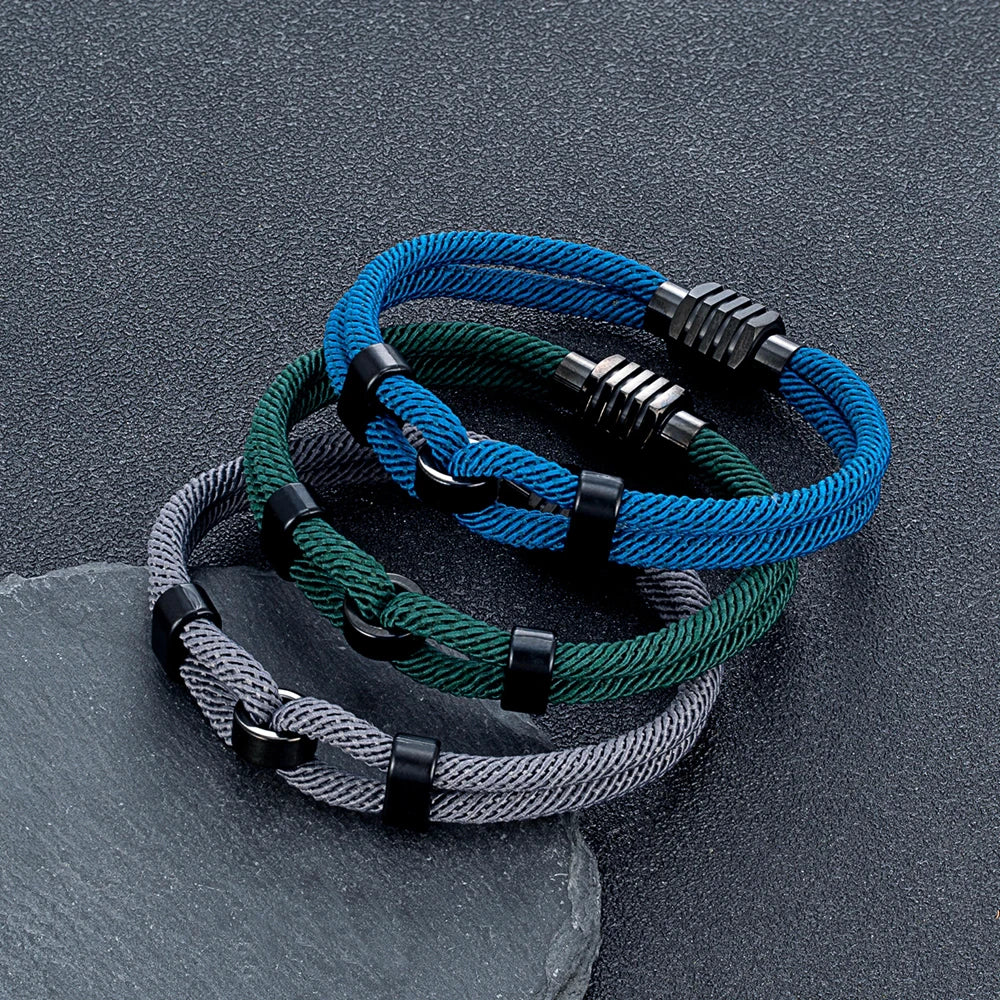 MKENDN 4mm Braided Rope Bracelet for Men Nautical Wrap Magnetic Button Bangle Bicycle Accessories Fashion Pulseria Homme