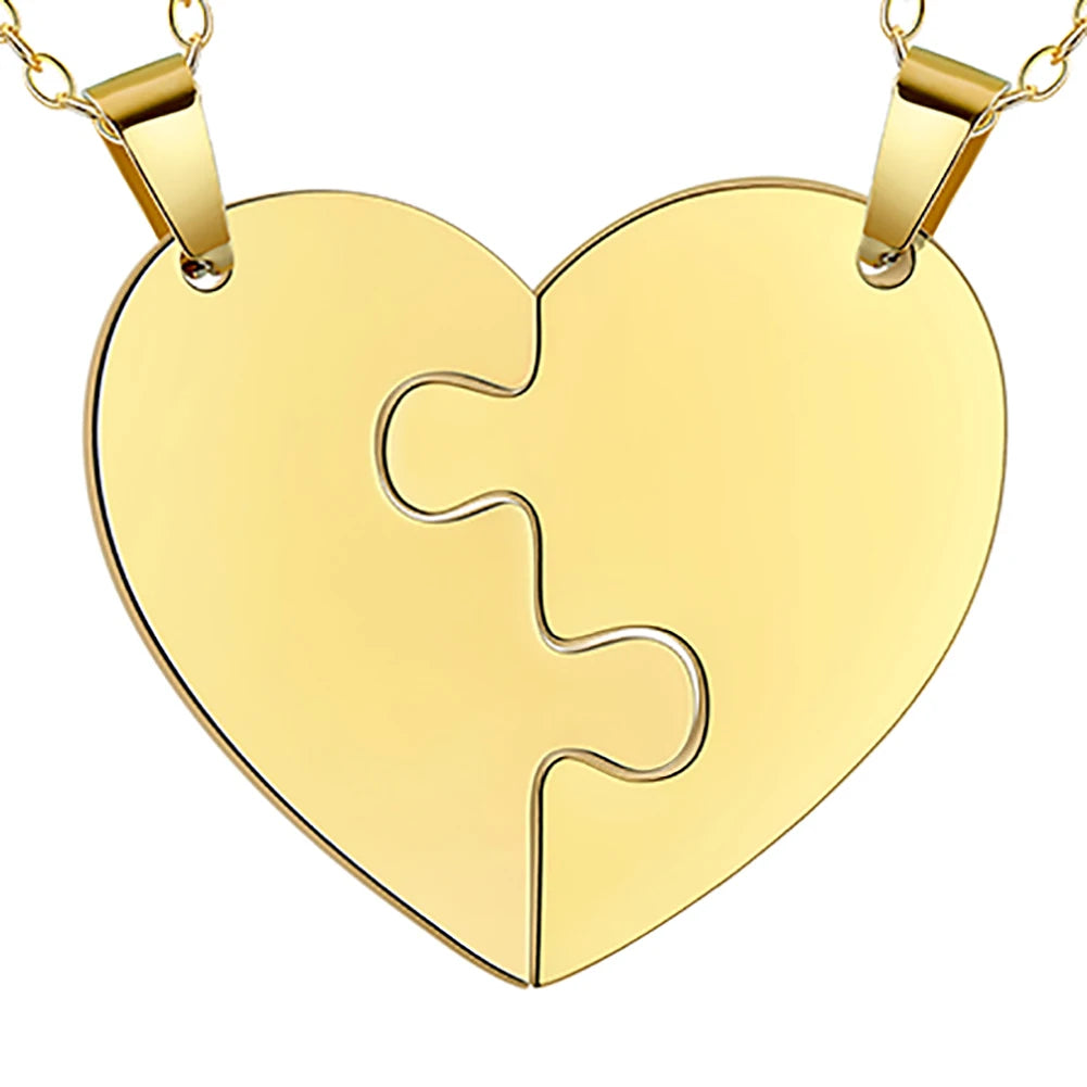 2Pcs Heart Puzzle Pendant Necklace Couple Jewelry Stainless Steel Fashion Choker for Men Women Trend Party Gift