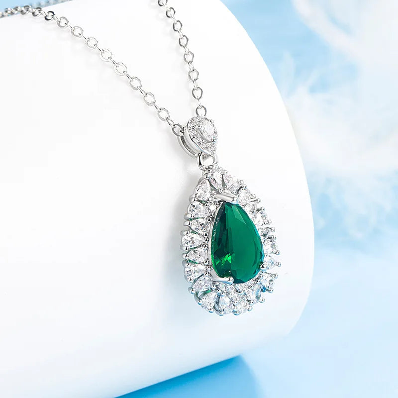 Natural Emerald Jewelry Pendant Silver S925 Colombian 9 Karat Pendant Pear-Shaped Emerald Necklace Pierscionki Pendant Bizuteria - Madeinsea©
