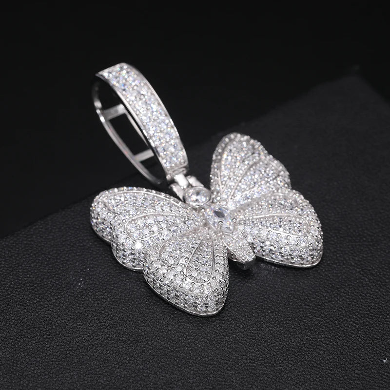 Original Women Luxury Full Iced Out Moissanite Butterfly Pendants Fashion Silver 925 Charms Jewelry Man Necklace Chain Wholesale