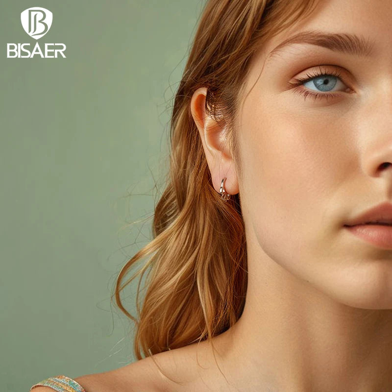 Boucles d'oreilles créoles en argent sterling 925 BISAER plaquées or blanc pour fête romantique de fille, mariage, bijoux fien, cadeau EFE1078