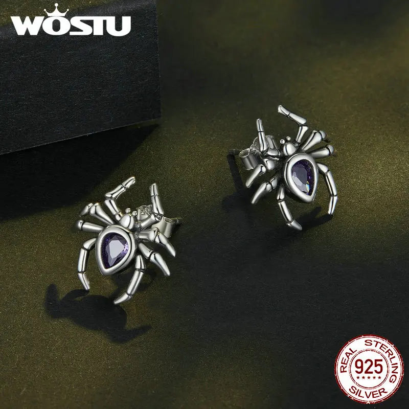 Bamoer Original 925 Sterling Silver Spider Earring Skull Grimace Ear Stud Animal For Women Men Halloween Party Gift Fine Jewelry