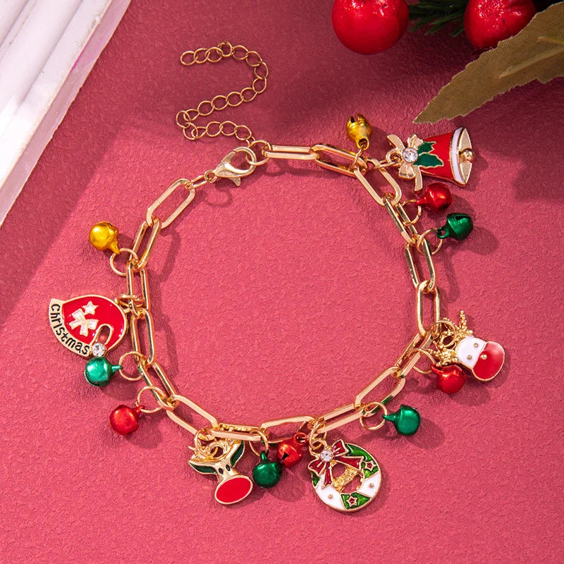 Creative Christmas Metal Chain Bracelet For Women Men Santa Claus Christmas Tree Snowman Snowflake Pendant Bangles Party Jewelry
