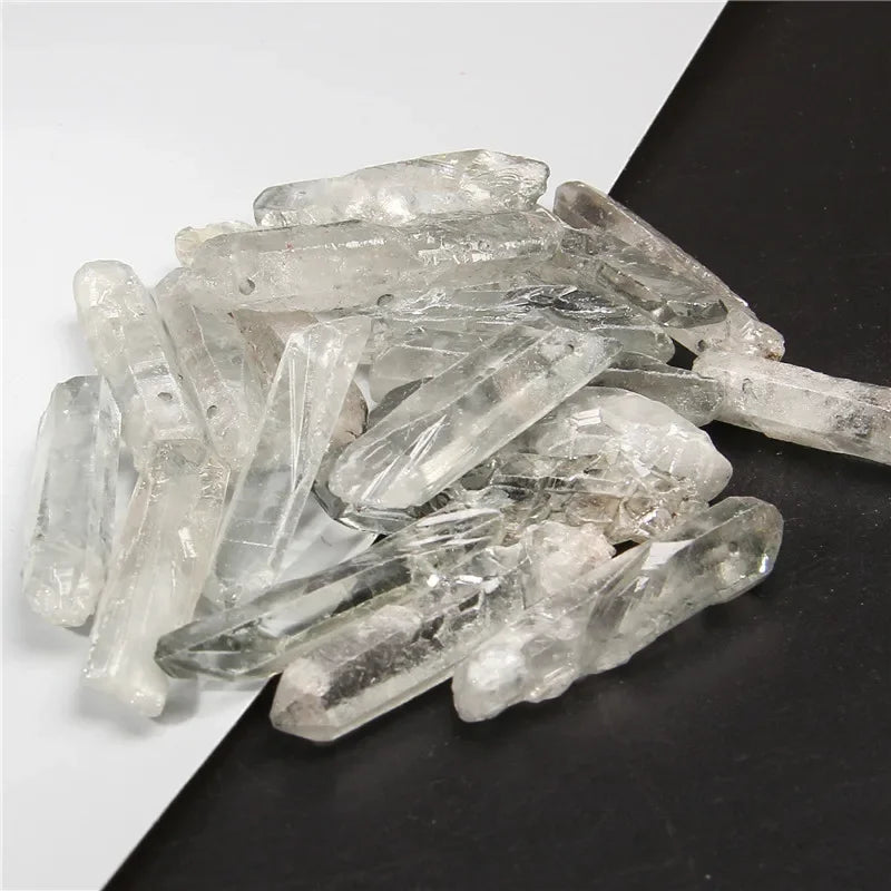 Natural Quartz Stick Beads Top Drilled Rainbow Crystal Loose  Point Beads For Jewelry DIY Healing Hairpin Wedding Halloween Gift