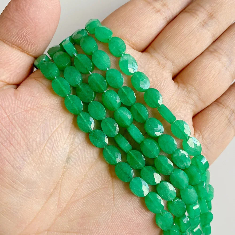 Fashion Natural Oval Shape Stone Bead Faceted Jades Tiger Eye Jaspers Loose Spacer Beads DIY Necklace Bracelet Earrings 6x8mm