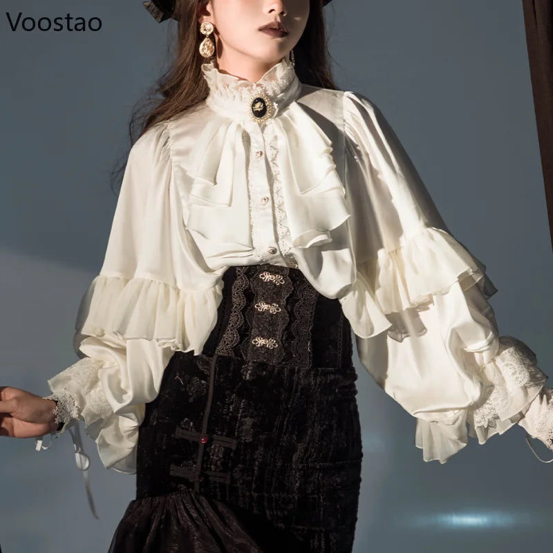 Victorian Gothic Vintage Lolita Shirts Women Elegant Lace Patchwork Batwing Sleeve Blouse Tops Female Y2k Aesthetic JK Blusas - Madeinsea©