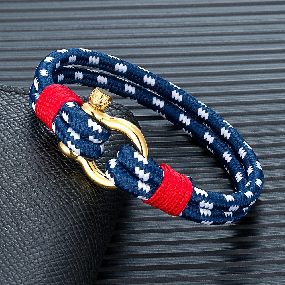 MKENDN Nautical Bracelet for Men Women Sailing-Inspired Gold Plated Horseshoe Shackle Bracelet Unique Screw Clasp Gift for Men