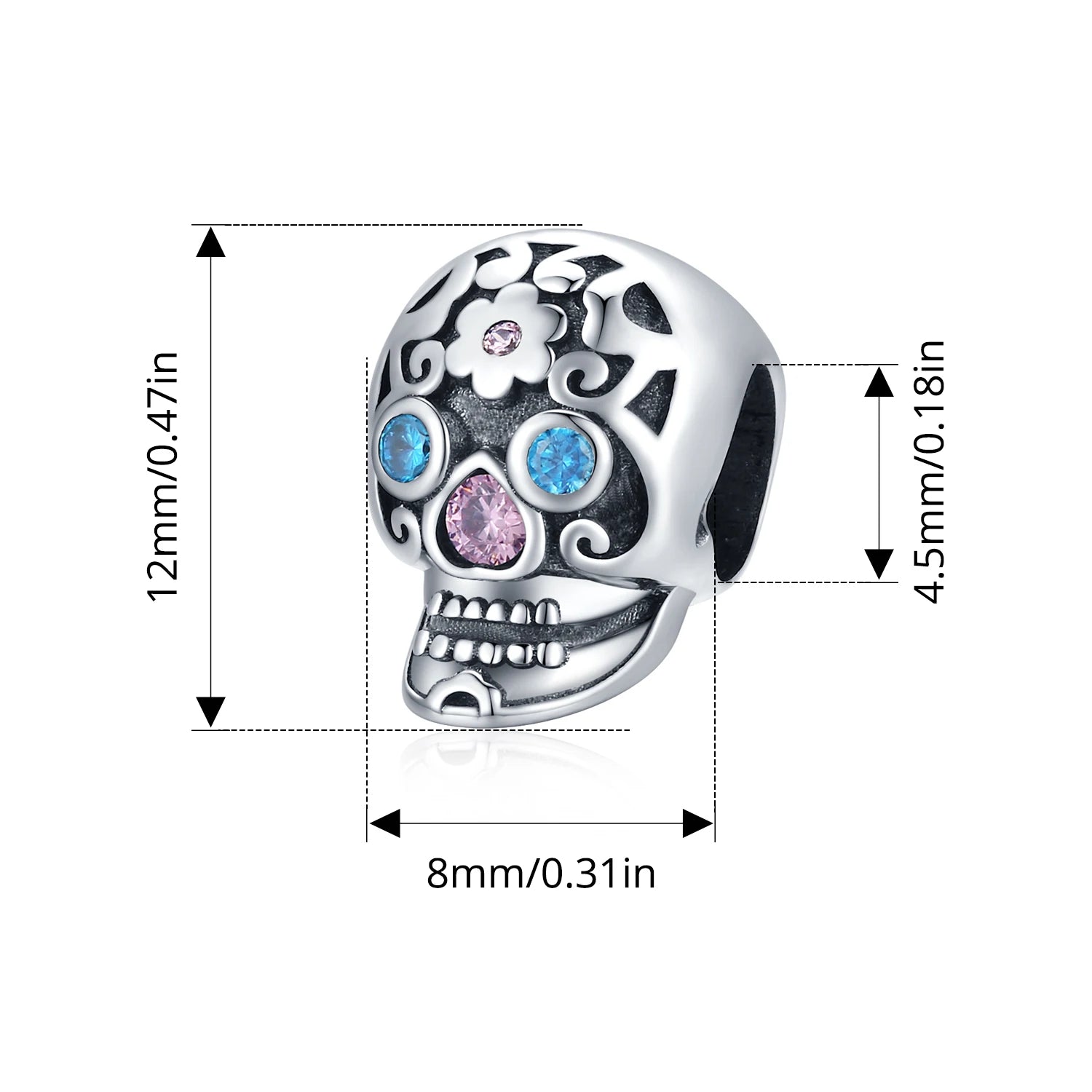 BISAER 925 Sterling Silver Halloween Skull & Pumpkin Charm Bead Pumpkin Cat Magic Crystal Pendant for Women DIY Bracelet Jewelry