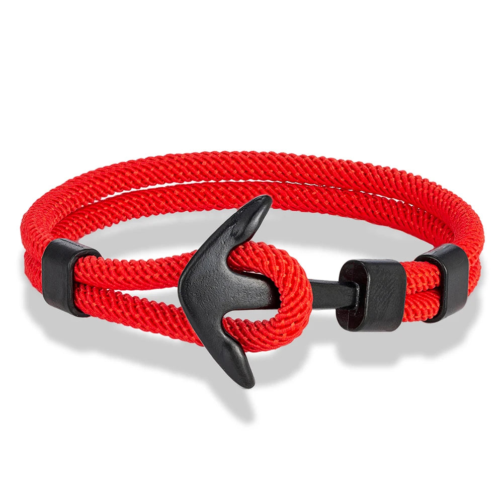 MKENDN Anker-Armbänder für Herren, doppelsträngiges nautisches Überlebensseil-Armband für Damen, schwarze Sportschnalle, wasserdichter Schmuck