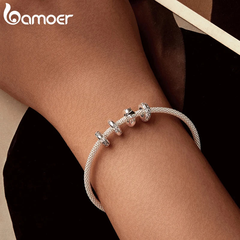 BAMOER Massives 925 Sterling Silber Panda/Katze/Stern Silikon Stopper Perlen passen Original Armband Schmuck DIY bamoer Classic Charm