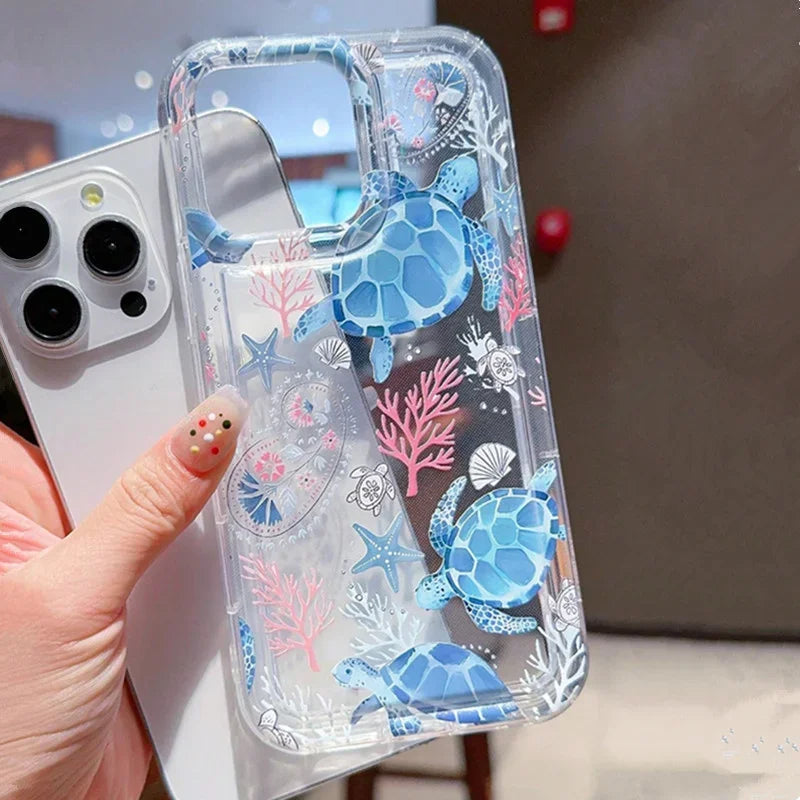 Summer Ocean Turtle Dolphin Print Clear Case for Xiaomi Redmi Note 12 4G Redmi Note 13 Pro Plus 5G 12S 11S 11 10S 10 9 9S Cover