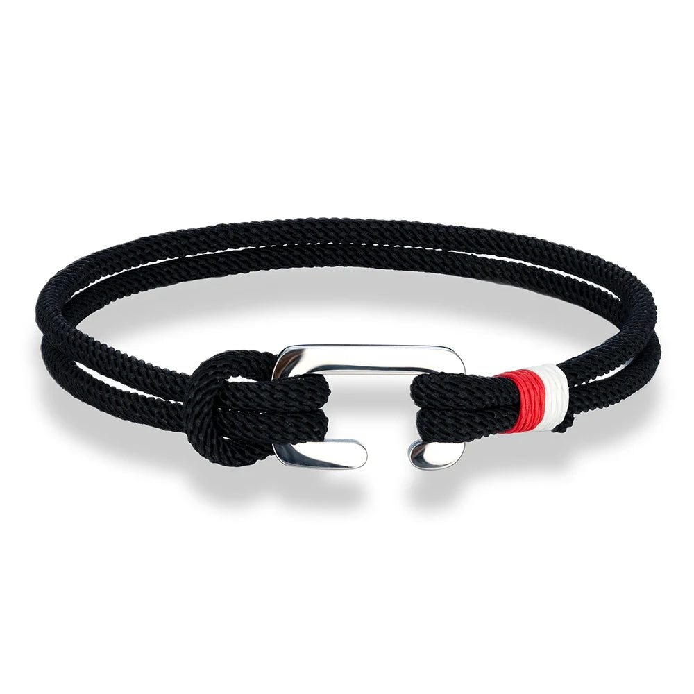 MKENDN Simple Style Braided Nylon Rope Bracelet Stainless Steel Mini C Clasp Survival Bracelet for Men Women Couple Boho Gifts