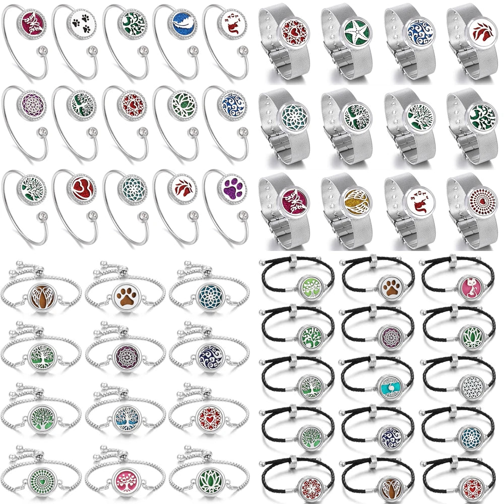 10PCS/lot Wholesale Aromatherapy Diffuser Bracelet DIY Metal Leather Aroma Perfume Essential Oil Diffuser Bracelet for Women Men