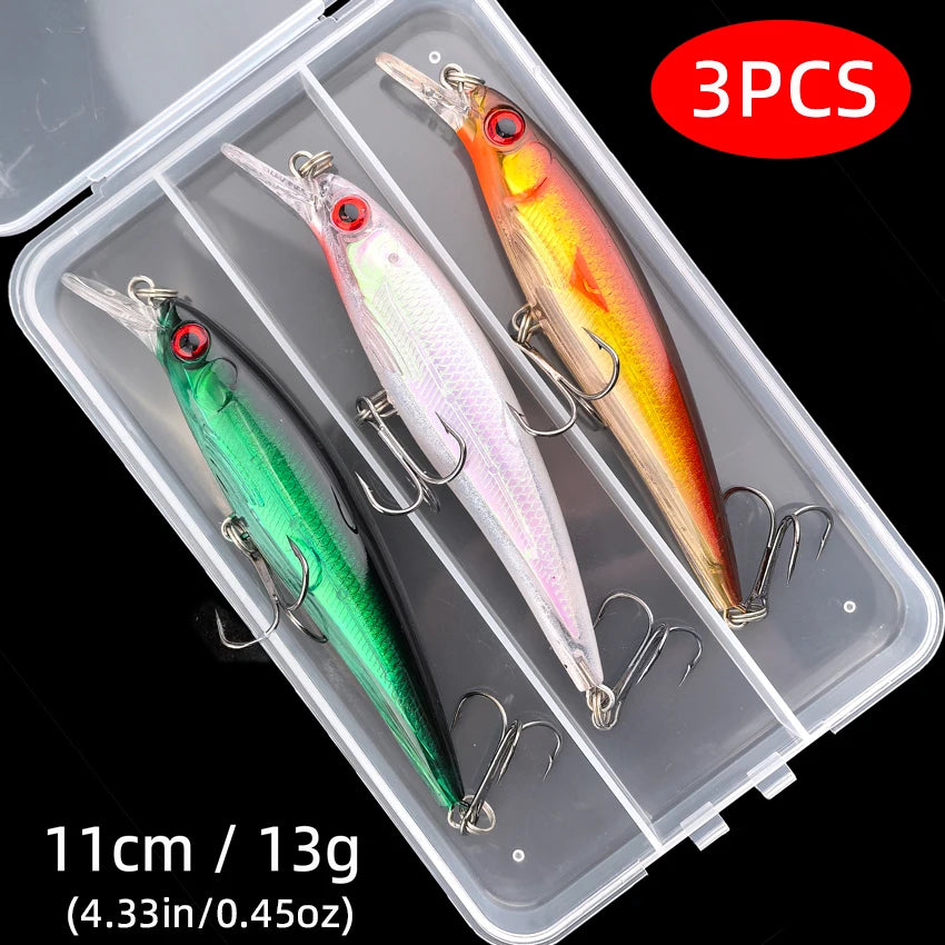 1PCS Laser Minnow Fishing Lure 11CM 13G pesca hooks fish wobbler tackle crankbait artificial japan hard bait swimbait