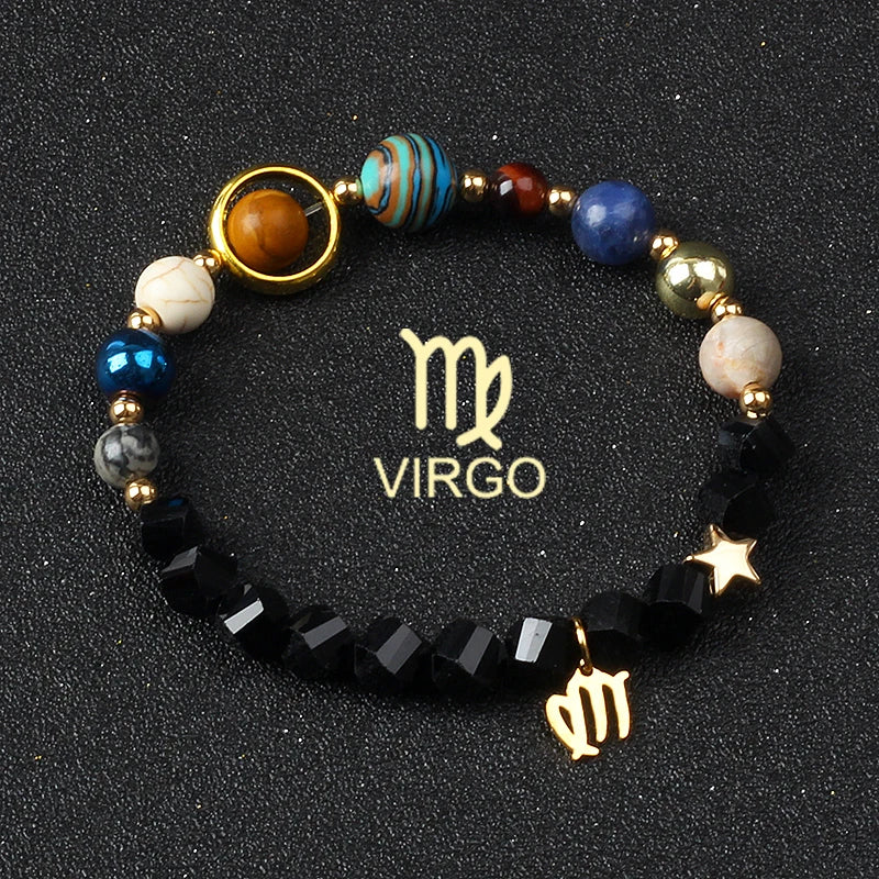 Universe Galaxy Eight Planets 12 Constellation Bracelets for Women Natural Stone Solar System Bracelets Libra Virgo Leo Jewelry - Madeinsea©