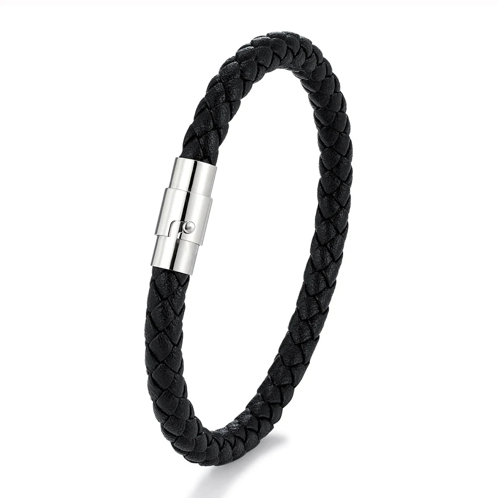 Bracelet MKENDN en cuir tressé 6 mm, style simple, pour homme et femme, fermoir en acier inoxydable, bijou unisexe, cadeau pour couple, design classique