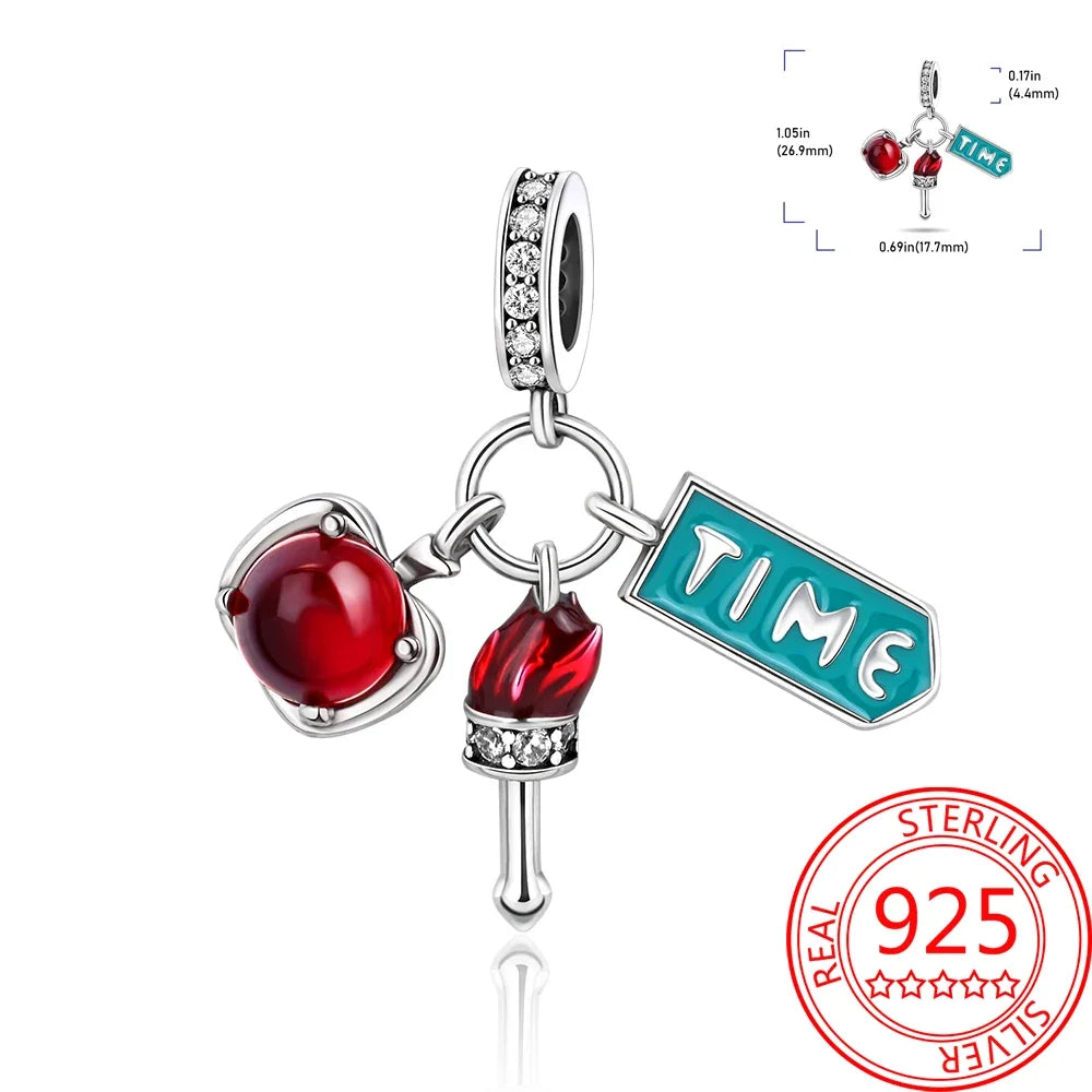 Creative 925 Sterling Silver Eiffel Tower Gold Heart Double Charm Fit DlY Bracelet Necklaces Women's Dating Jewelry Accessories