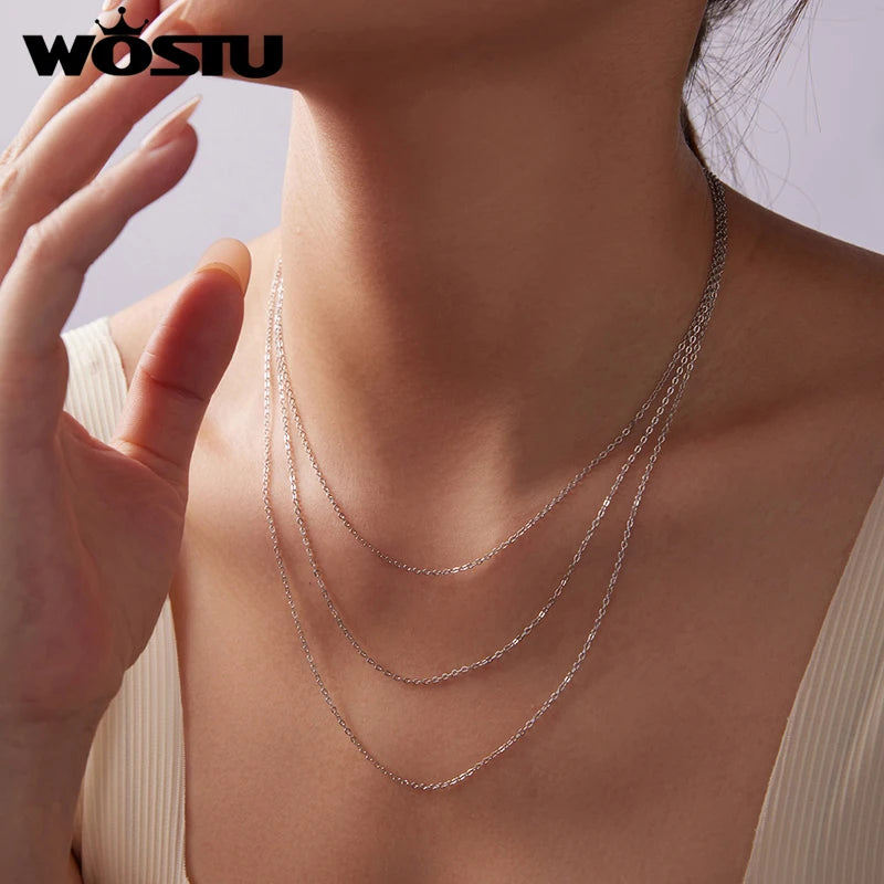 WOSTU Real 925 Sterling Silver 18K Gold O-Chain Necklace for Women Girls, s925 Silver Thin & Strong Necklace Chain Basic Links