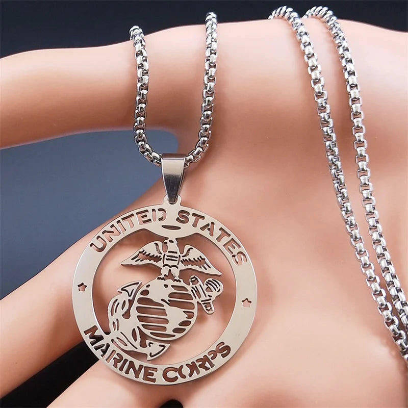 United States Marine Corps USMC Silver Pendant Necklace