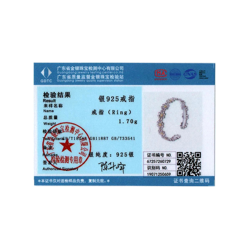 BISAER 925 Sterling Silver Daisy Open Ring Fresh Flower Statement Band Adjustable Plated White Gold for Women Party Fine Jewelry