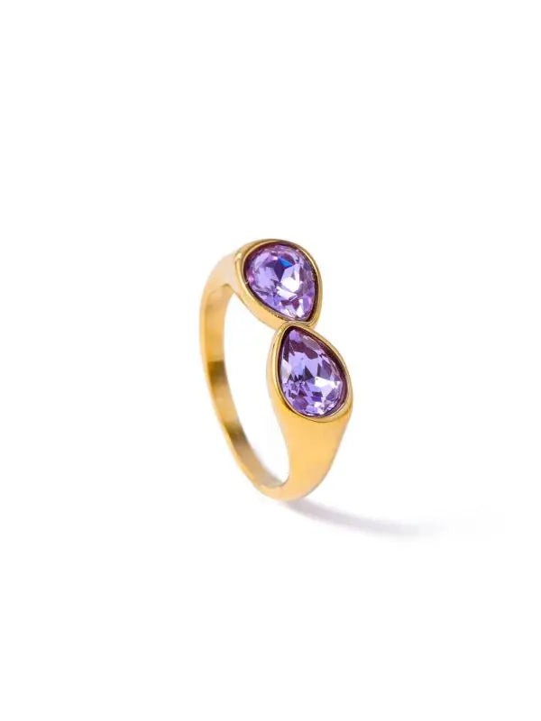 Multi-Color Fashion Jewelry Open Rings 18K Gold Plated Stainless Steel Simple Crystal Ring For Women Jewelry