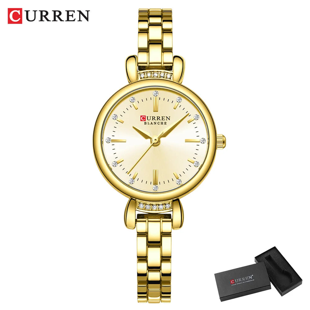 CURREN-Elegant Dress Watch for Women, Luxurious and Exquisite, 28mm Dial with Shinning Rhinestone, Quartz Wristwatch, New - Madeinsea©