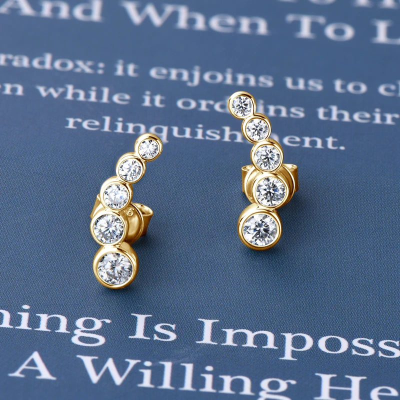 OXTAO D Color Moissanite Climber Earrings For Women Wedding Bridal S925 Sterling Silver Couples Stud Earring Anniversary Gift